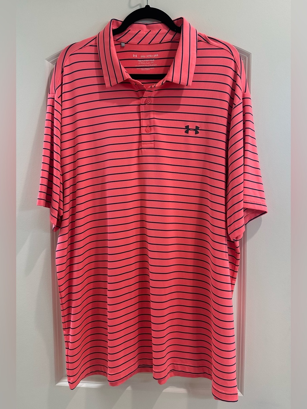 Under Armour Men’s 2XL Coral Pink Striped Polo Shirt